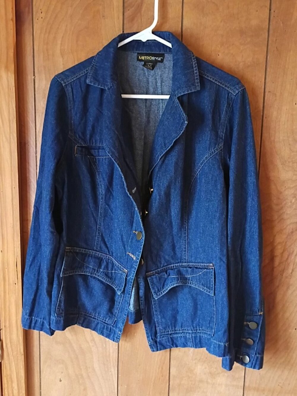 Metrostyle Women's Denim Jacket Size 12 Blue Cotton Button Front Casual Jean